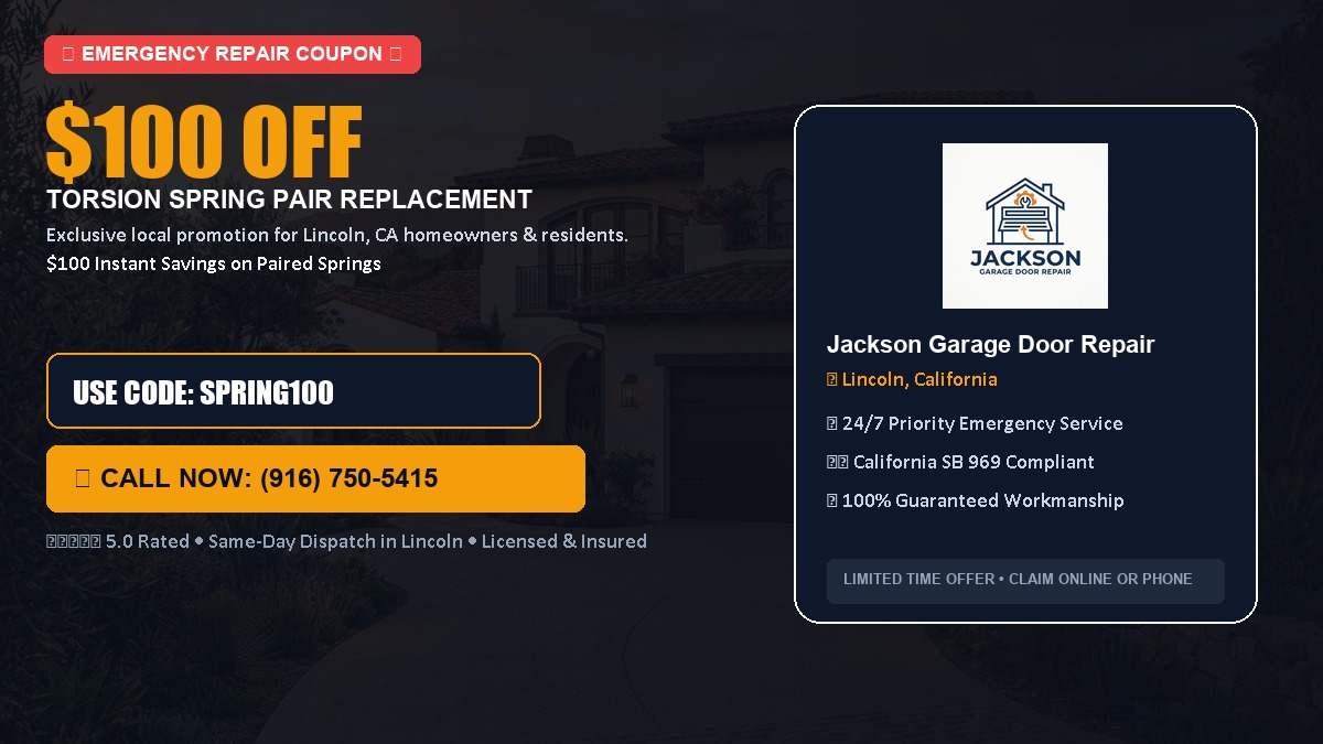 $100 OFF Heavy-Duty Torsion Spring Pair Replacement in Lincoln, CA