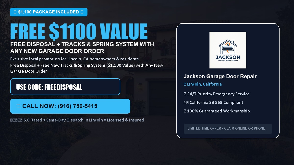 Free Disposal + Free New Tracks & Spring System with Any New Garage Door Order ($1100 Value) in Lincoln, CA